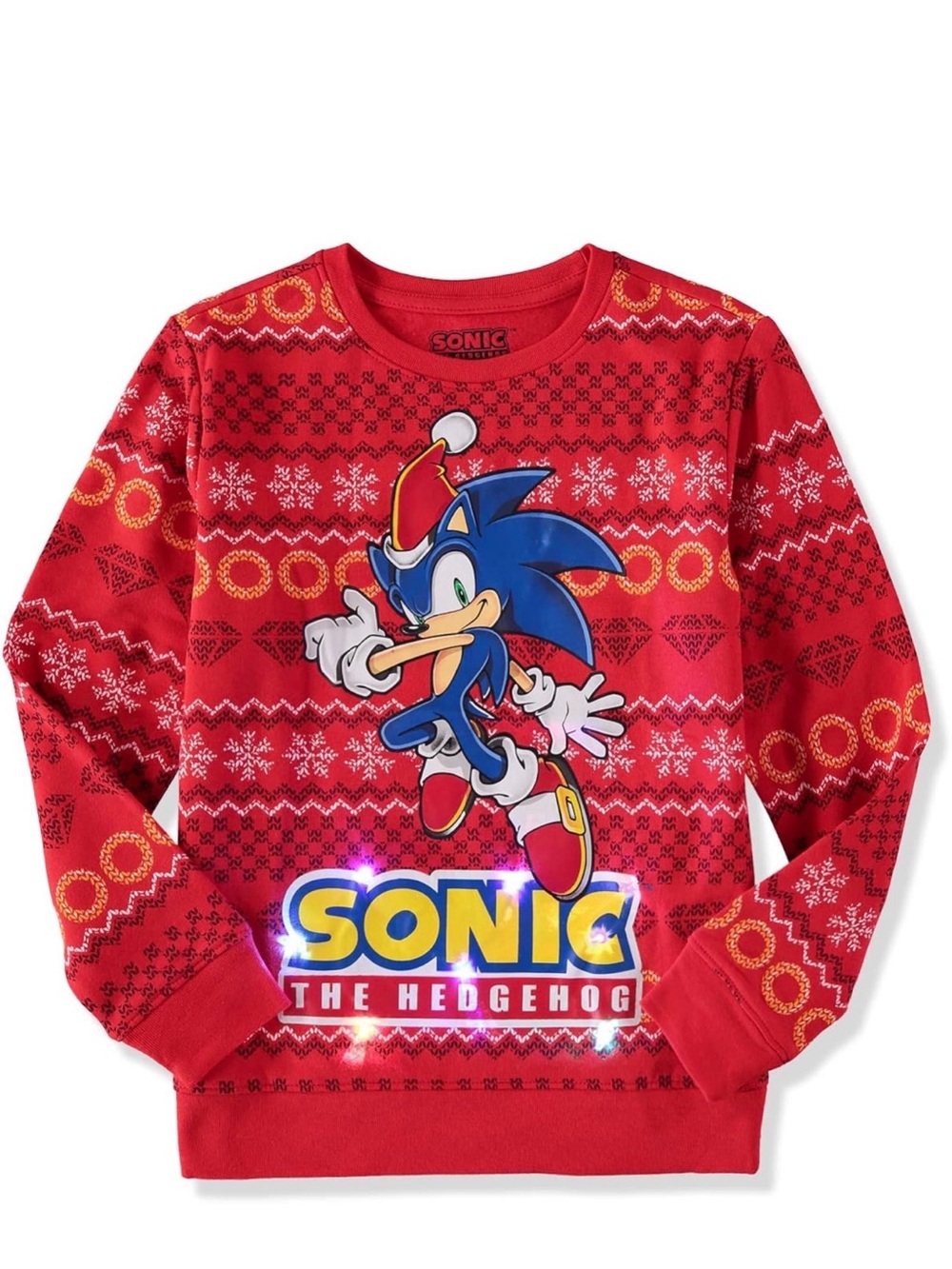 Kids Sonic The Hedgehog Crew Neck Light Up Christmas Sweater multiple size